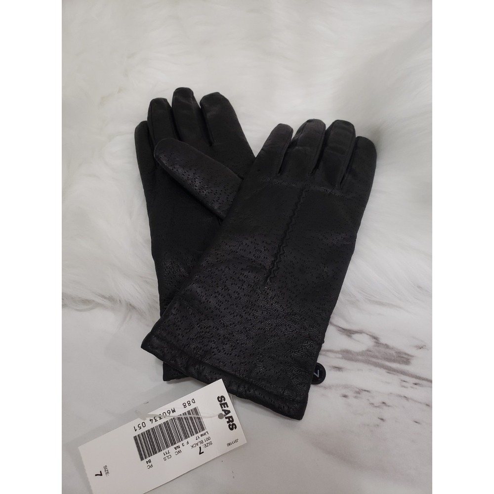 Fownes Genuine Leather Gloves Women's Black Size 7 Zigzag 9522